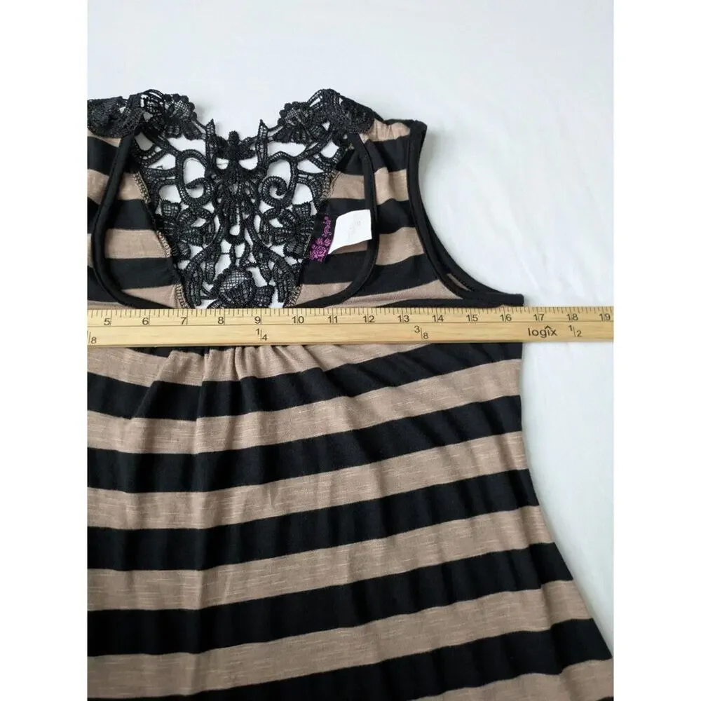 Agenda Sleeveless Tank Womens Small‎ Stripes Lace Y2K Asymmetrical Hem